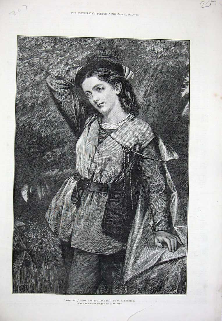 Old Antique Print 1877 Rosalind As You Like It Theatre Herrick Fine Art 19th