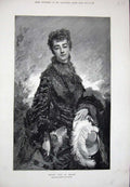 Original Old Antique Print 1878 Fine Art Portrait Depart Chasse Beautiful Woman