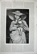Original Old Antique Print 1890 Fine Art Lady Woman Chicken Farm Country 19th