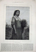 Old Antique Print 1877 Landelle Fine Art Ruth Young Girl Country Farming 19th