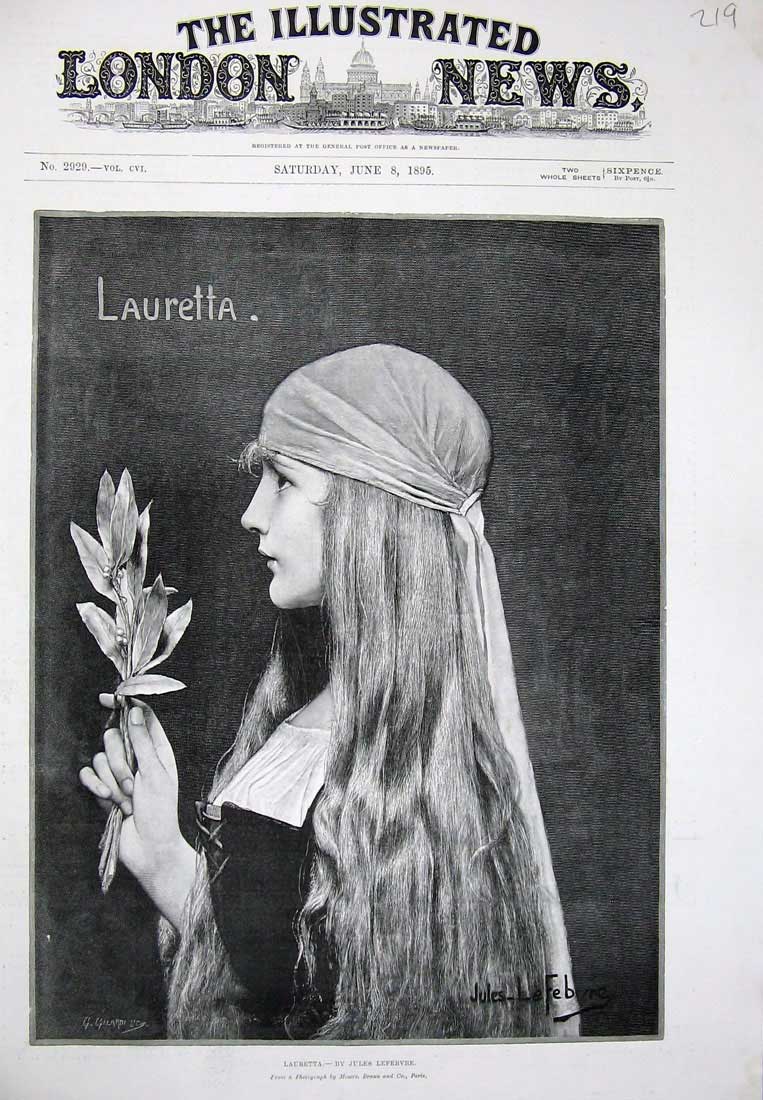 Original Old Antique Print Jules Lefebvre Fine Art 1895 Lauretta Beautiful Girl