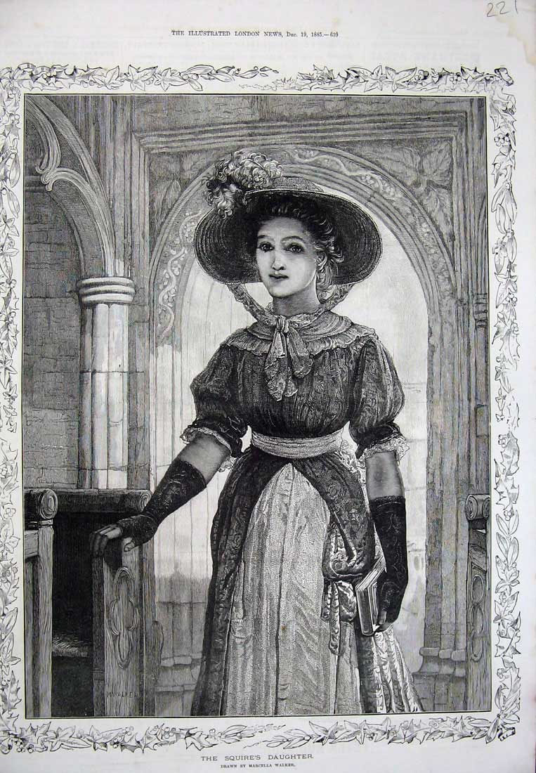 Old Antique Print Marcella Walker Fine Art 1885 Squire'S Daughter Church 19th