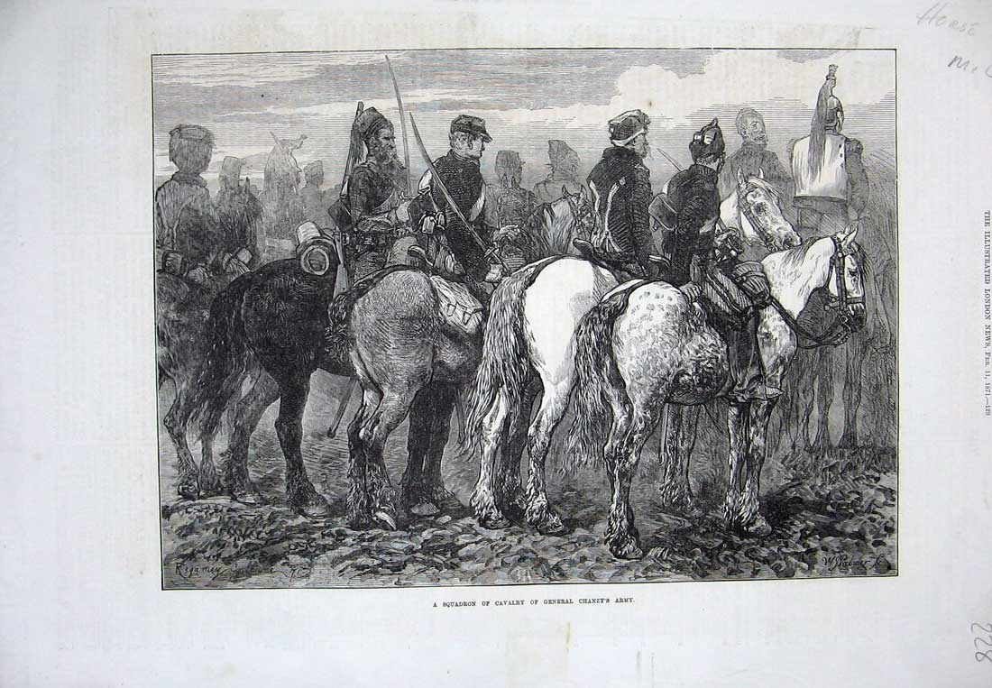 Original Old Antique Print 1871 Squadron Cavalry General Chanzy Siers Army War