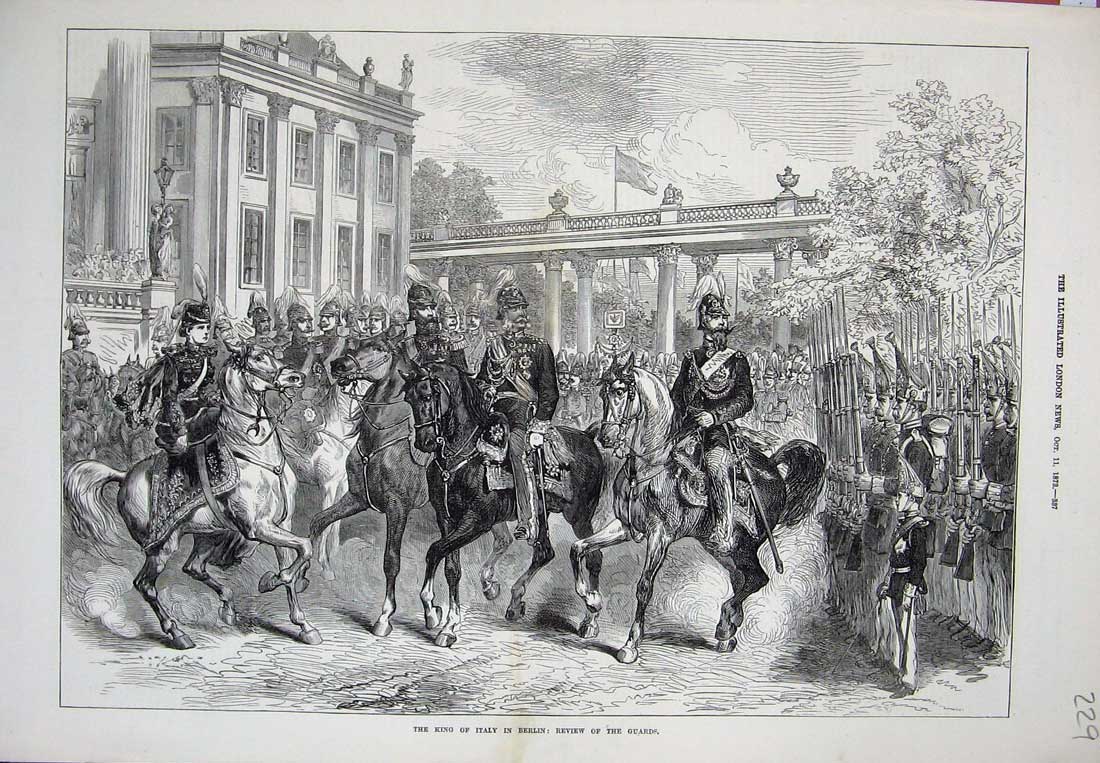 Original Old Antique Print 1873 King Italy Berlin Germany Siers Guards Horses
