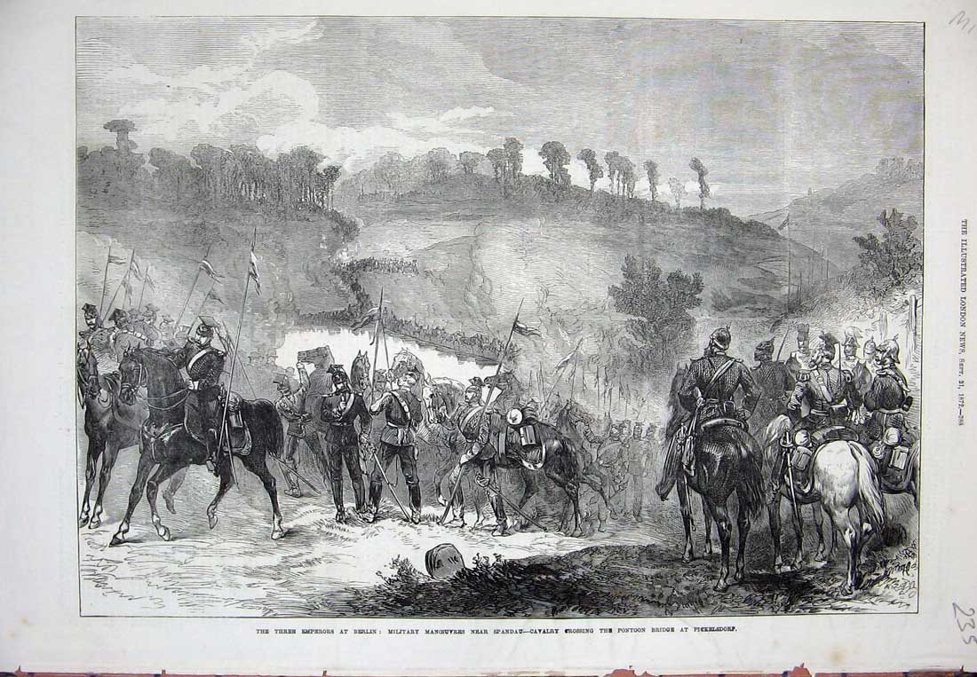 Original Old Antique Print 1872 Berlin Military Spandau Siers Pickelsdorf War