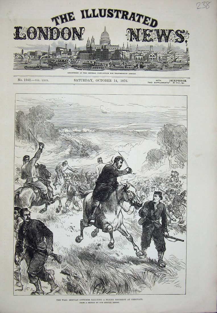 Old Antique Print 1876 War Servian Officers Flying Regiment Greovatz Army 19th