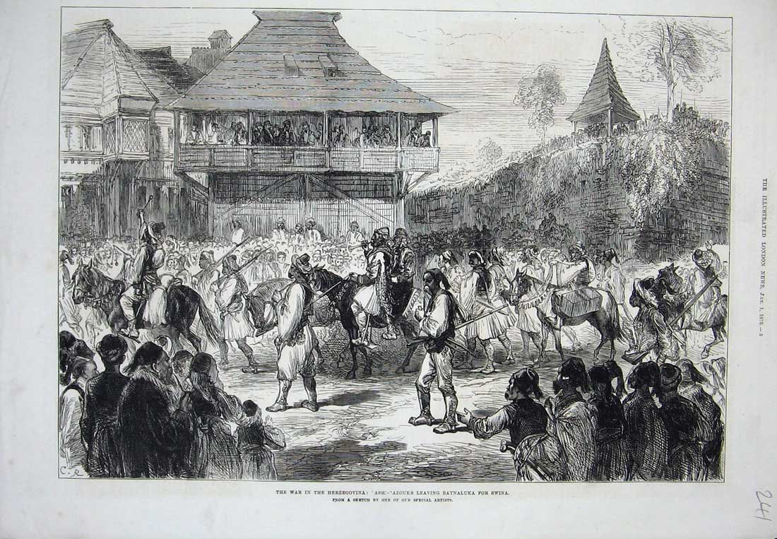Old Antique Print War Herzegovina 1876 Ashi-Bazouks Baynaluka Swina Horse 19th