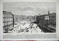 Original Old Antique Print Revolution Spain 1868 Puerta Del Sol Madrid Street