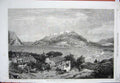 Old Antique Print 1868 Vew Port Town St Sebastian Spain Buildings Beach 19th