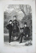 Old Antique Print 1871 Camden Place Chiselhurst Lady Parasol Men Tree Art 19th