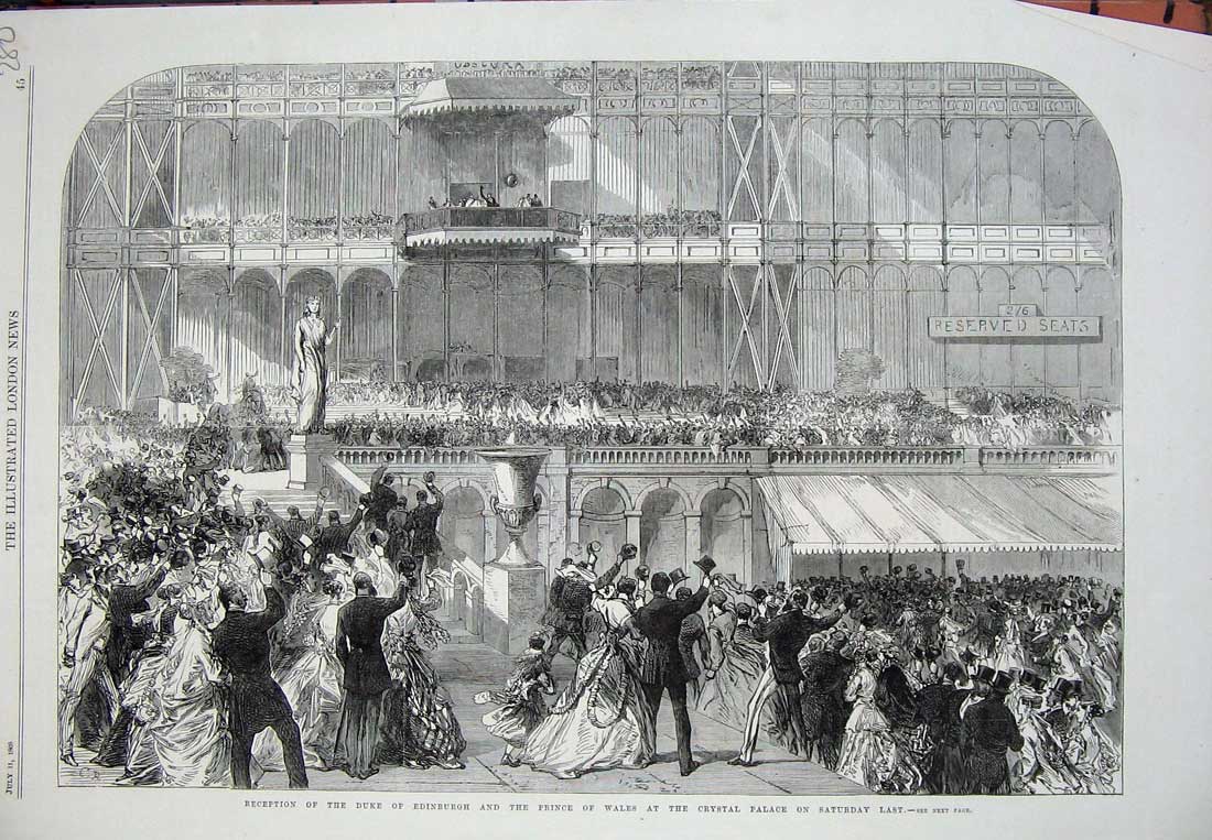 Old Antique Print Duke Edinburgh Prince Wales Crystal Palace 1868 People 19th