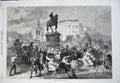 Original Old Antique Print 1865 March Statue Buildings Wind People Storm 19th