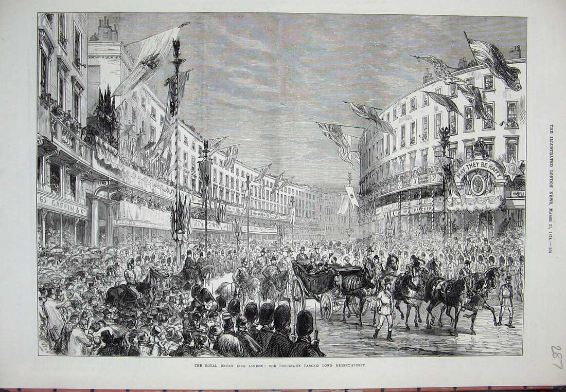 Antique Print *0305 1874 Royal Entry London Procession Regent Street Horses