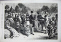 Original Old Antique Print 1870 Summer Afternoon Kew Gardens London Victorian