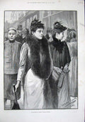 Original Old Antique Print 1891 Afternoon Regent Street London Ladies Fashion