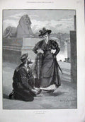 Old Antique Print 1893 Sailor Lady Man Romance River Bridge Knowles Art 19th