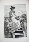 Original Old Antique Print 1883 Knowles Fine Art Woman Lady Letter Post Basket