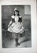 Original Old Antique Print 1891 Little Girl School Dress Hat Storey Fine Art
