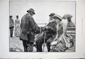 Original Old Antique Print 1884 Man Woman Sea-Side Selling Bench King Fine Art