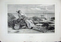 Original Old Antique Print 1895 Woman Beach Fishing Net Beach Rocks Fine Art