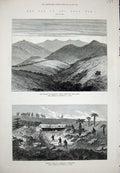 Old Antique Print 1879 Zulu War Cetewayo Kraal King Treasures Mountains 19th