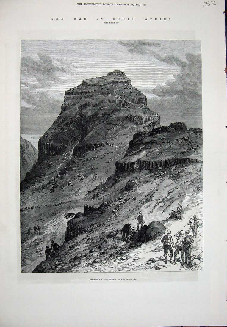 Original Old Antique Print War South Africa 1879 Morosi'S StronghBasutoland