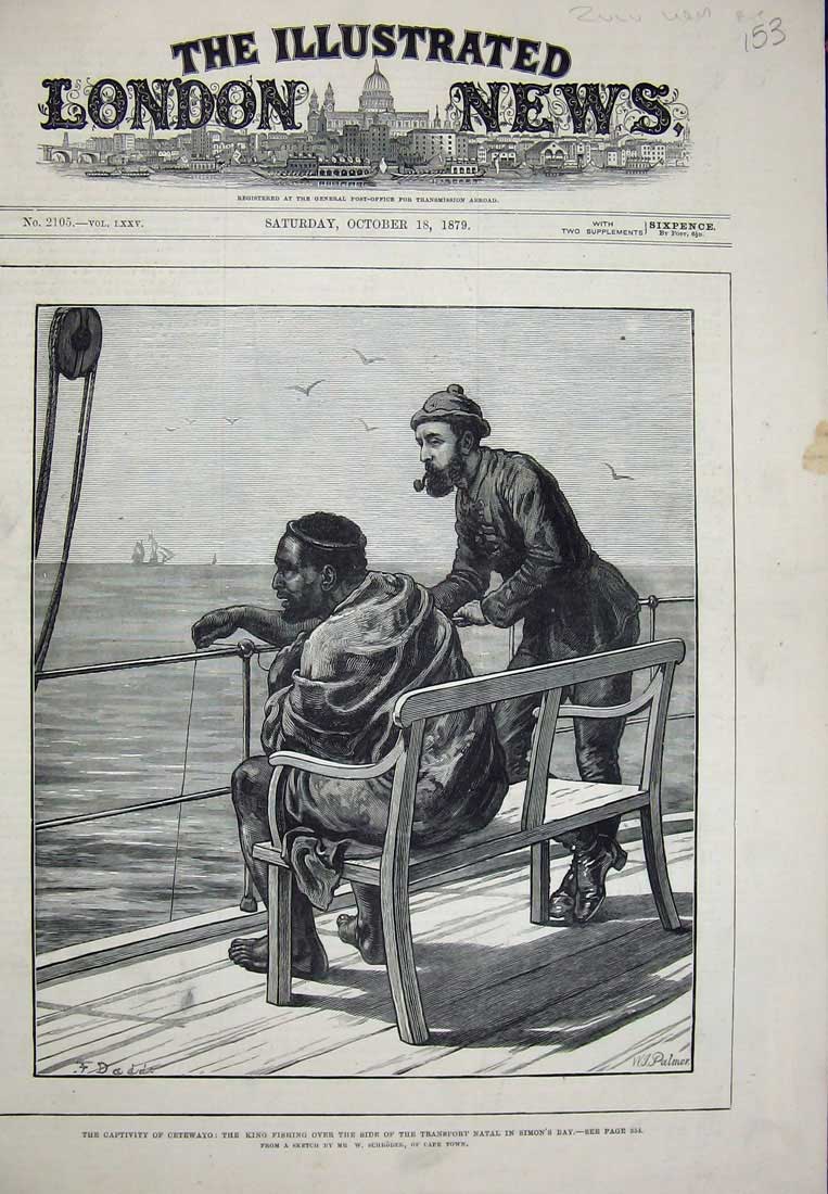Old Antique Print Cetewayo 1879 King Fishing Transport Natal Simon'S Bay 19th