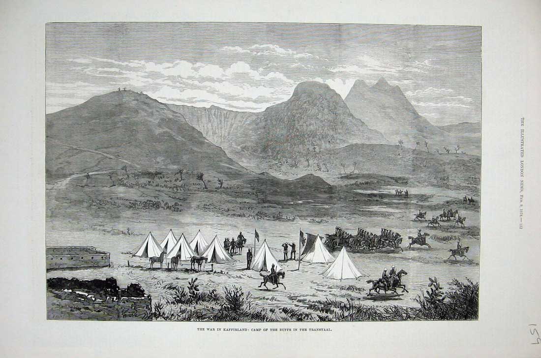 Old Antique Print 1878 War Kaffirland Camp Buffs Transvaal Mountains Art 19th