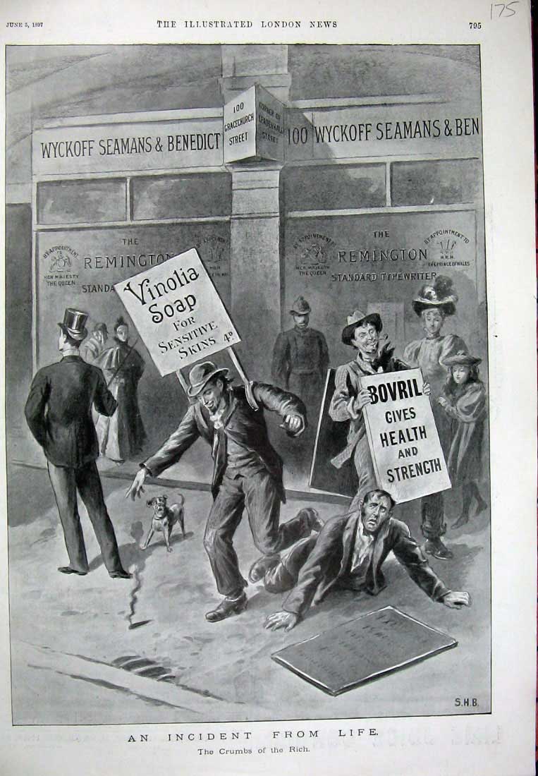 Old Antique Print 1897 Advertisement Bovril Vinolia Soap Remington Shop 19th