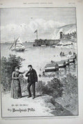 Old Antique Print 1890 Advertisement Beechams Pills Worlds Medicine Boat 19th