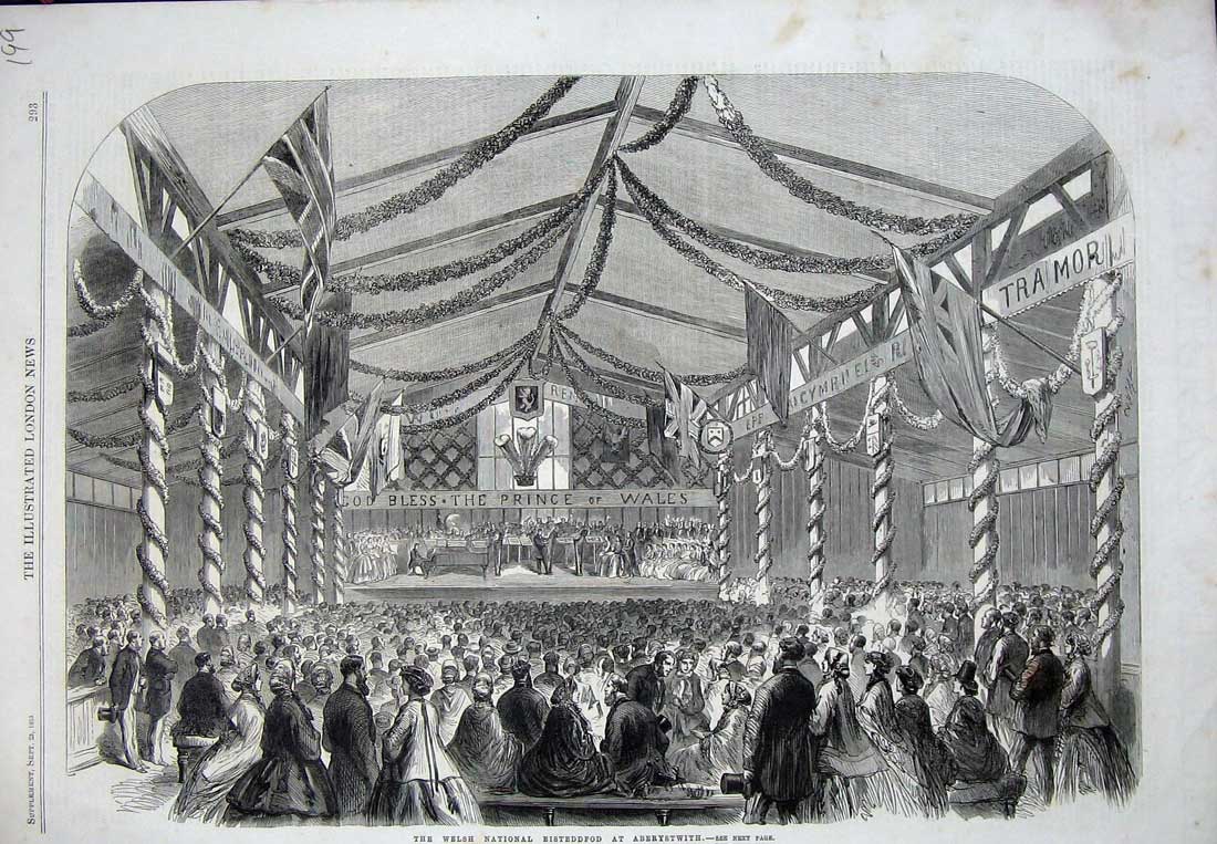 Old Antique Print 1865 Welsh National Eisteddfod Aberystwith Prince Wales 19th