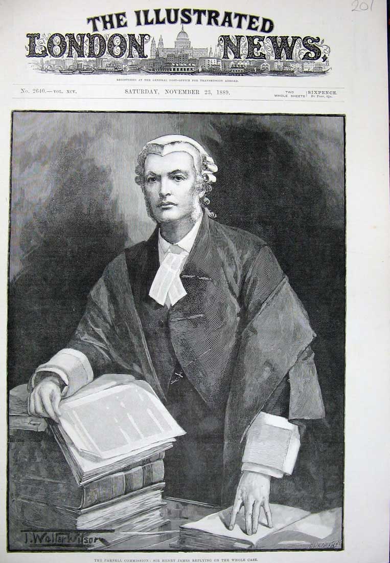 Old Antique Print 1889 Parnell Commission Sir Henry James Court Fine Art 19th