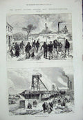 Old Antique Print Leycett Colliery Newcastle-Under-Lyne 1880 Pit Mining 19th