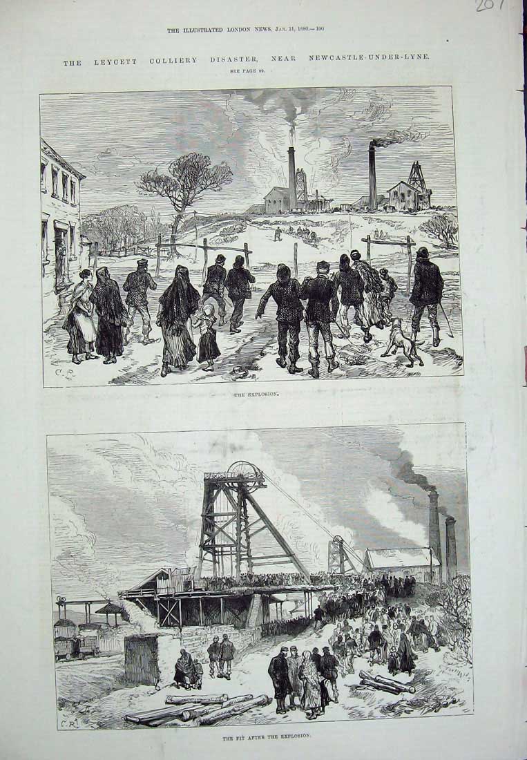 Old Antique Print Leycett Colliery Newcastle-Under-Lyne 1880 Pit Mining 19th