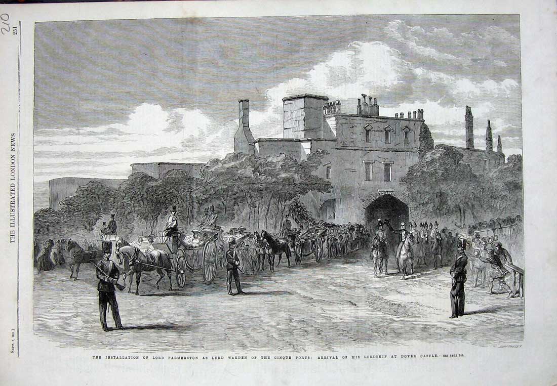 Old Antique Print 1861 Lord Palmerston Warden Cinque Ports Dover Castle 19th