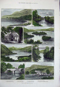 Original Old Antique Print 1882 Hand Coloured Aberfoyle Railway Forth Katerine