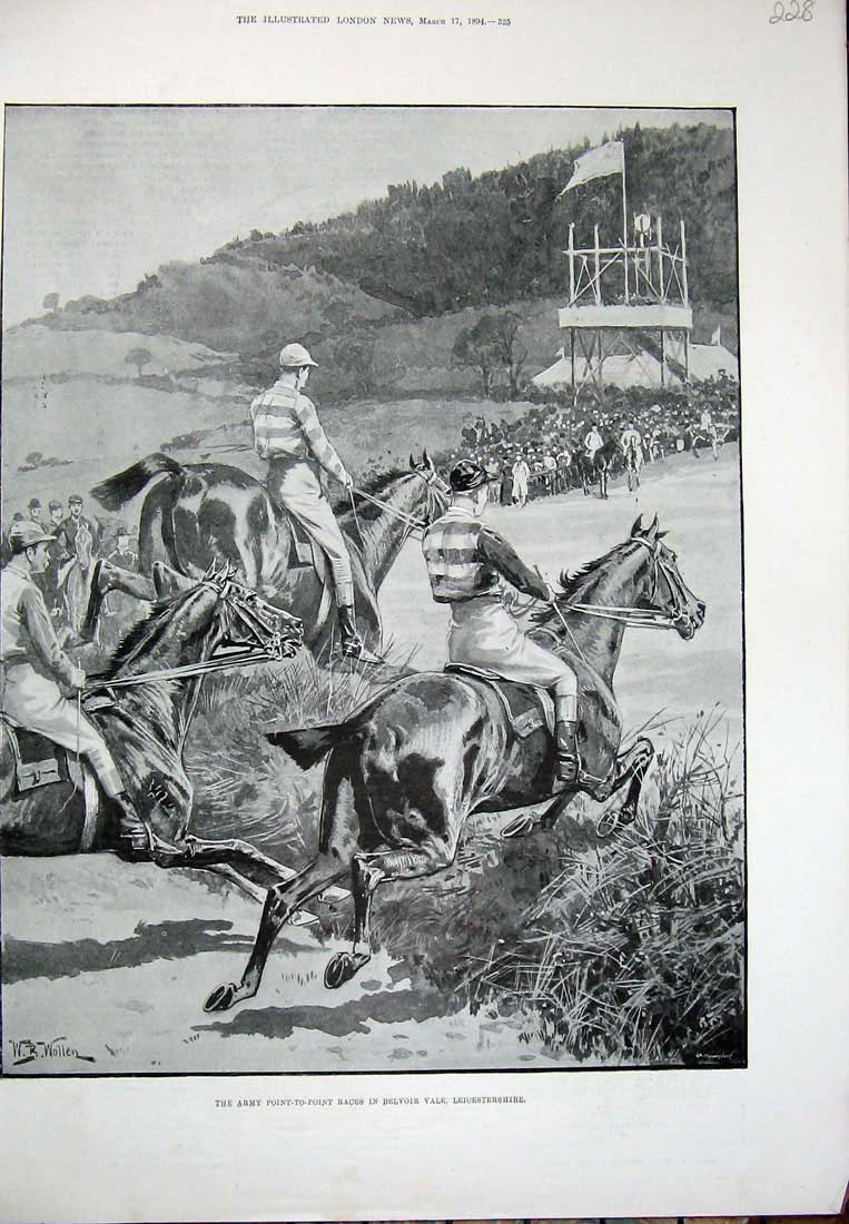 Old Antique Print 1894 Army Point-To-Point Races Belvoir Leicestershire 19th