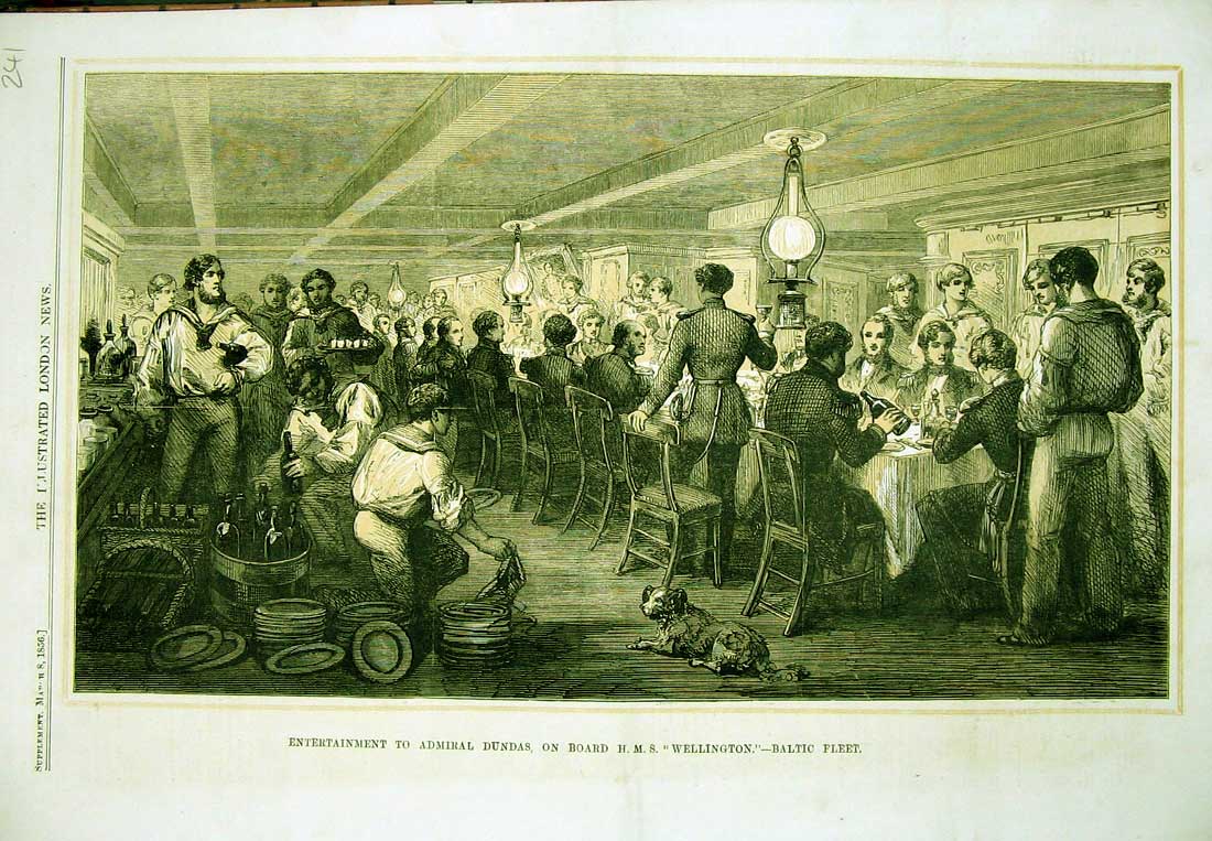 Old Antique Print 1856 Admiral Dundas H.M.S Wellington Ship Baltic Fleet 19th