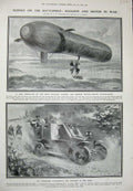 Original Old Antique Print 1906 War-Balloon German Armoured Automobile Officers