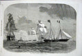 Original Old Antique Print 1858 Majesty Queen Cherbourg Ships Flags War Sea