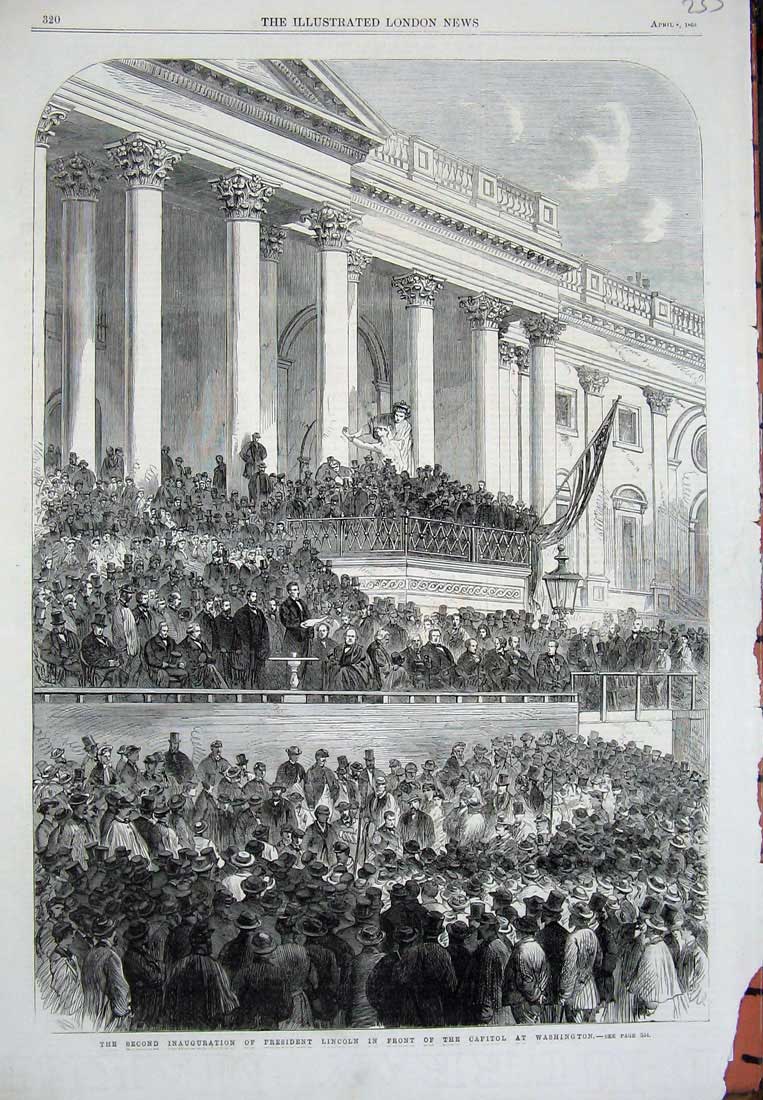 Old Antique Print Inauguration President Lincoln Capitol Washington 1865 19th