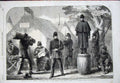 Original Old Antique Print 1861 Civil War America Punishment Drill Federal Camp