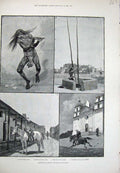 Original Old Antique Print Arizona South California 1888 Medicine Church Pueblo