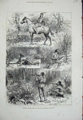 Old Antique Print 1880 Hunting Sketches Indians Minnesota Shooting Sport 19th