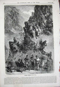 Old Antique Print Chamois Hunting Tyrol Mountains Men Shooting Art 1860 19th