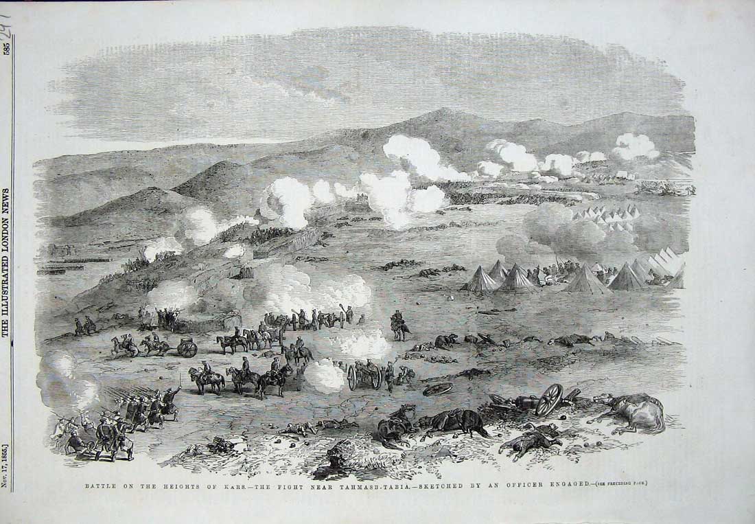 Old Antique Print 1855 Battle Heights Kars Fight Tahmasb-Tabia War Army 19th