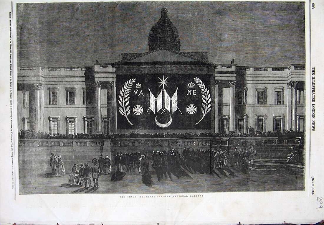 Old Antique Print 1856 Peace Illuminations National Gallery Building Art 19th
