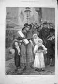 Original Old Antique Print 1891 Family Shopping New York America New Year'S Eve