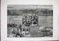Original Old Antique Print Panama Canal 1881 Engineers Colon Ship Boat Men Art