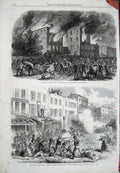 Old Antique Print 1863 Riots New York America Orphan Asylum Military Men 19th